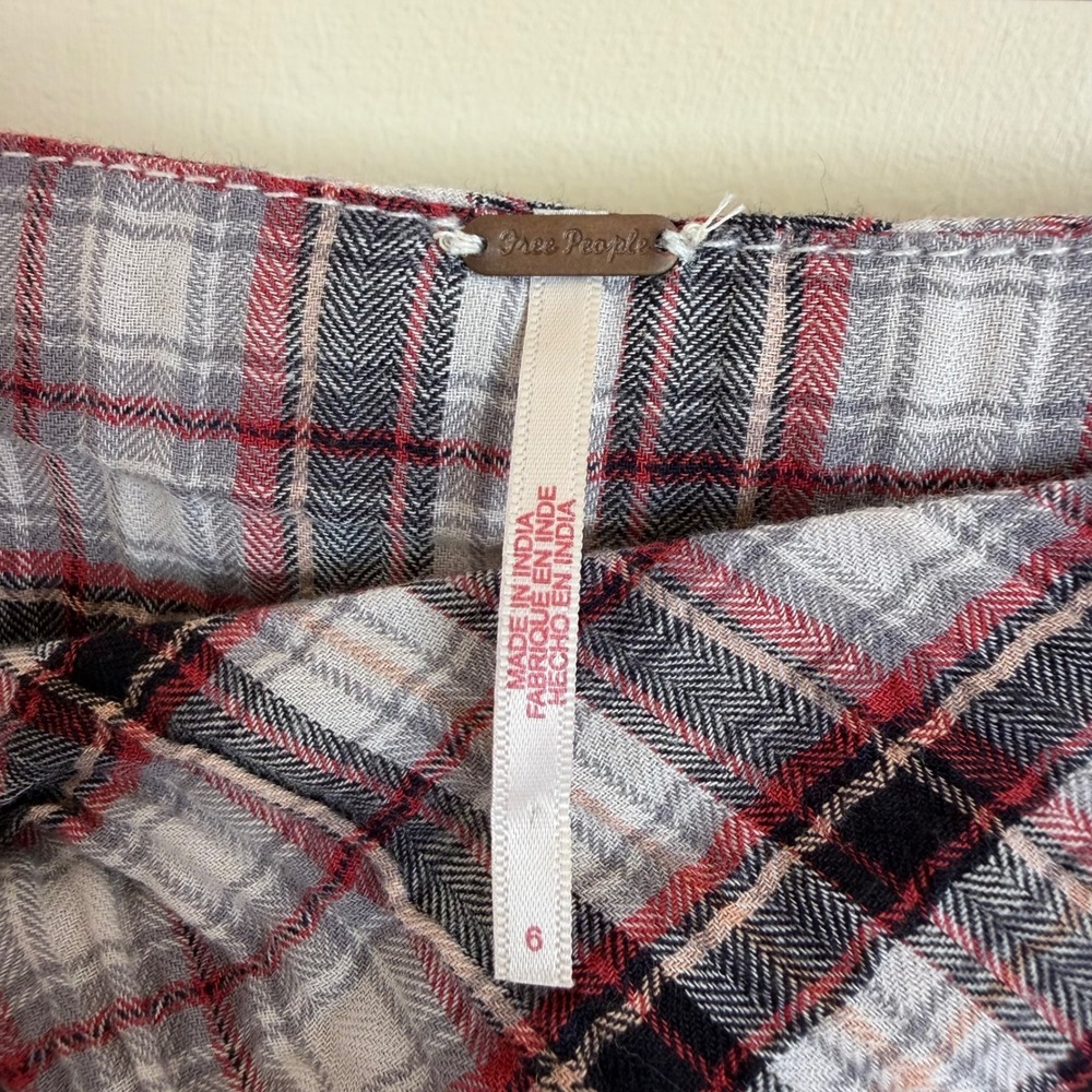 Free People Deep In Thought Plaid Frayed Maxi Skirt Tie Waist Boho Grunge Size 6 - Picture 3 of 12